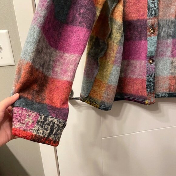 Colorful Plaid Button Front Cardigan Size XXL V-Neck Exposed Seams Casual - Picture 8 of 16